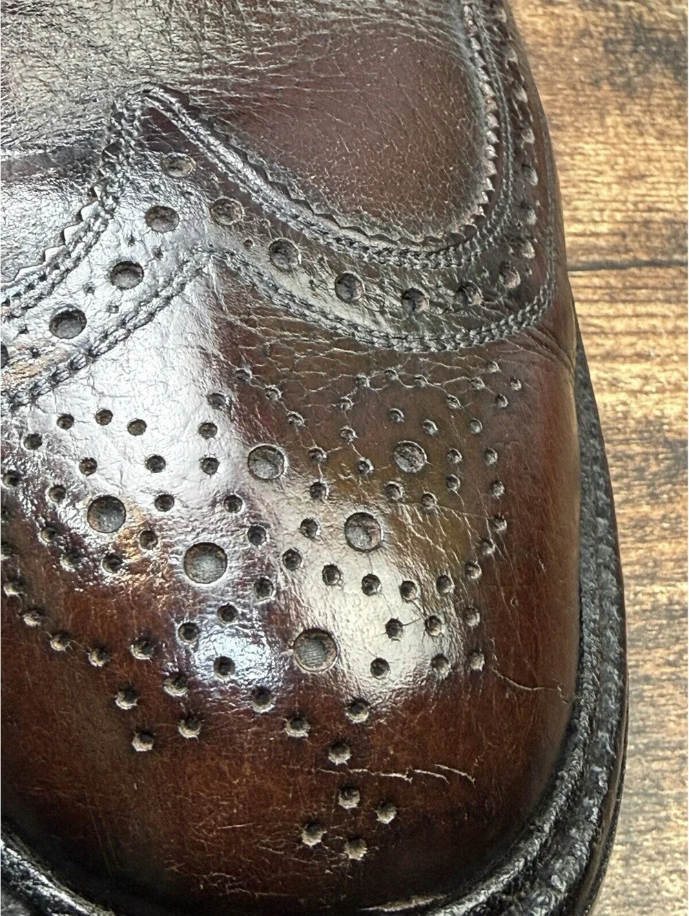 Vintage Mens Brown Pebbled Leather Longwing Brogue Wingtip Shoes Size 8 C